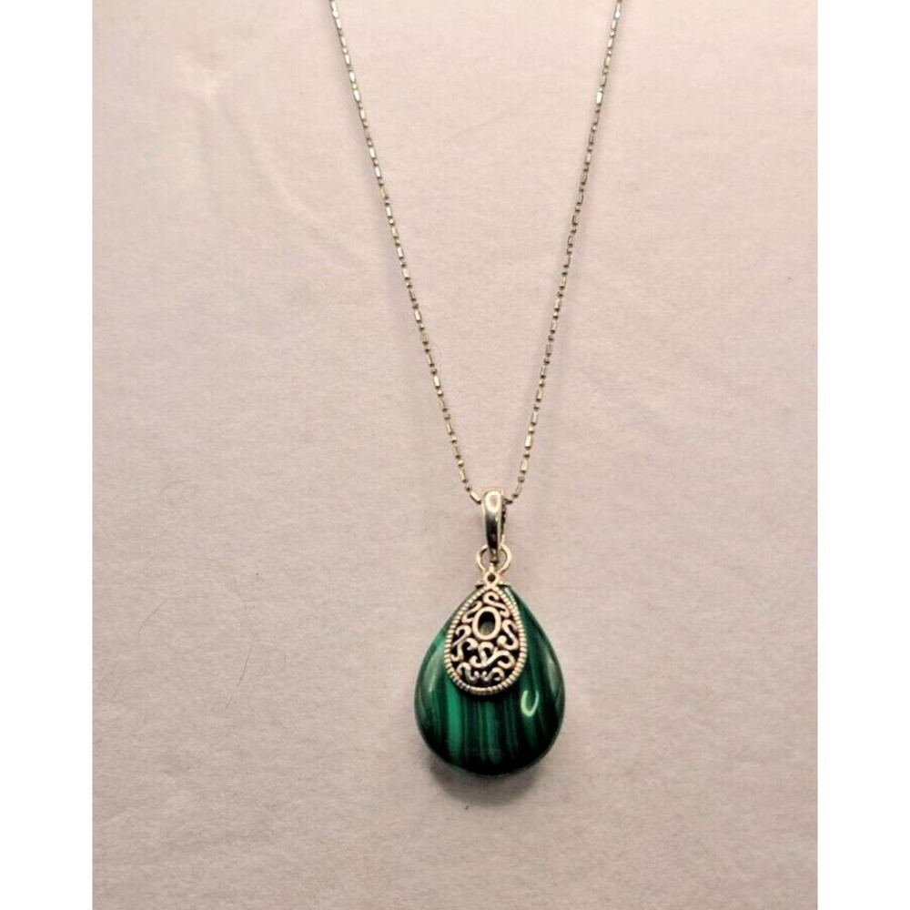 Whitney Kelly Sterling Malachite Filigree Enhancer Pendant 925 1.5" Long